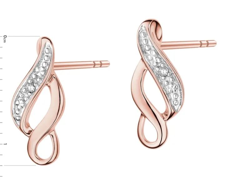 Kolczyki z różowego złota z diamentami - 0,008 ct - próba 375