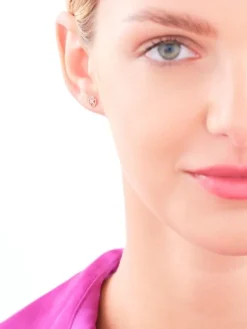 Kolczyki z różowego złota z diamentami - koniczyny, serca - 0,004 ct - próba 375