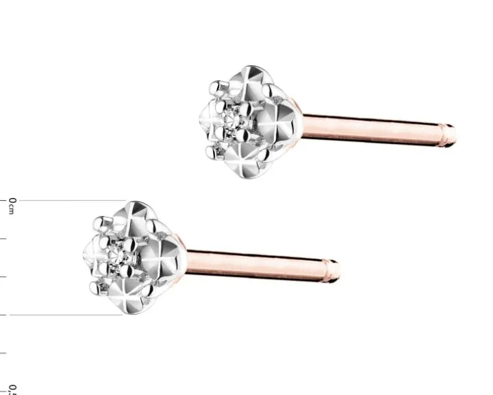 Kolczyki z różowego złota z diamentami - 0,006 ct - próba 375