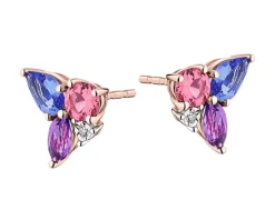 Kolczyki z różowego złota z diamentami, kamieniami szlachetnymi i ozdobnymi - próba 375