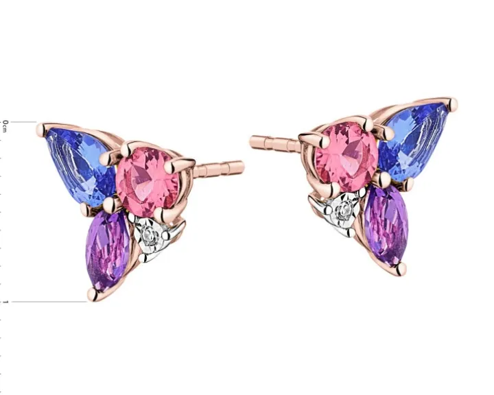 Kolczyki z różowego złota z diamentami, kamieniami szlachetnymi i ozdobnymi - próba 375