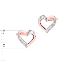 Kolczyki z różowego złota z diamentami - serca - 0,004 ct - próba 585
