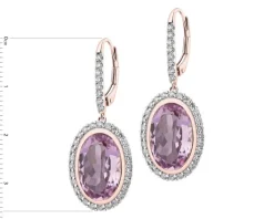 Kolczyki z różowego złota z brylantami i ametystami - próba 585