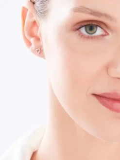 Kolczyki z różowego złota z diamentami - serca - 0,008 ct - próba 375