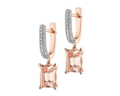 Kolczyki z różowego złota z brylantami i morganitami - próba 585