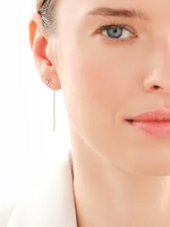 Kolczyki z różowego złota z diamentami - kwiaty - 0,006 ct - próba 375