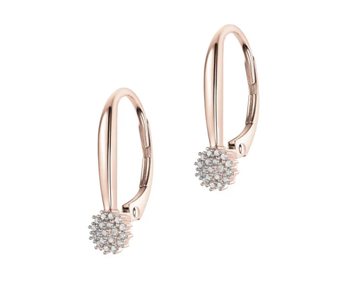 Kolczyki z różowego złota z diamentami - 0,09 ct - próba 585
