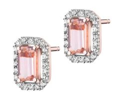 Kolczyki z różowego złota z diamentami i morganitami - próba 585