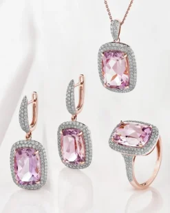 Kolczyki z różowego złota z brylantami i ametystami - próba 585