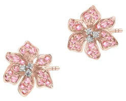 Kolczyki z różowego złota z brylantami i turmalinami - kwiaty - próba 585