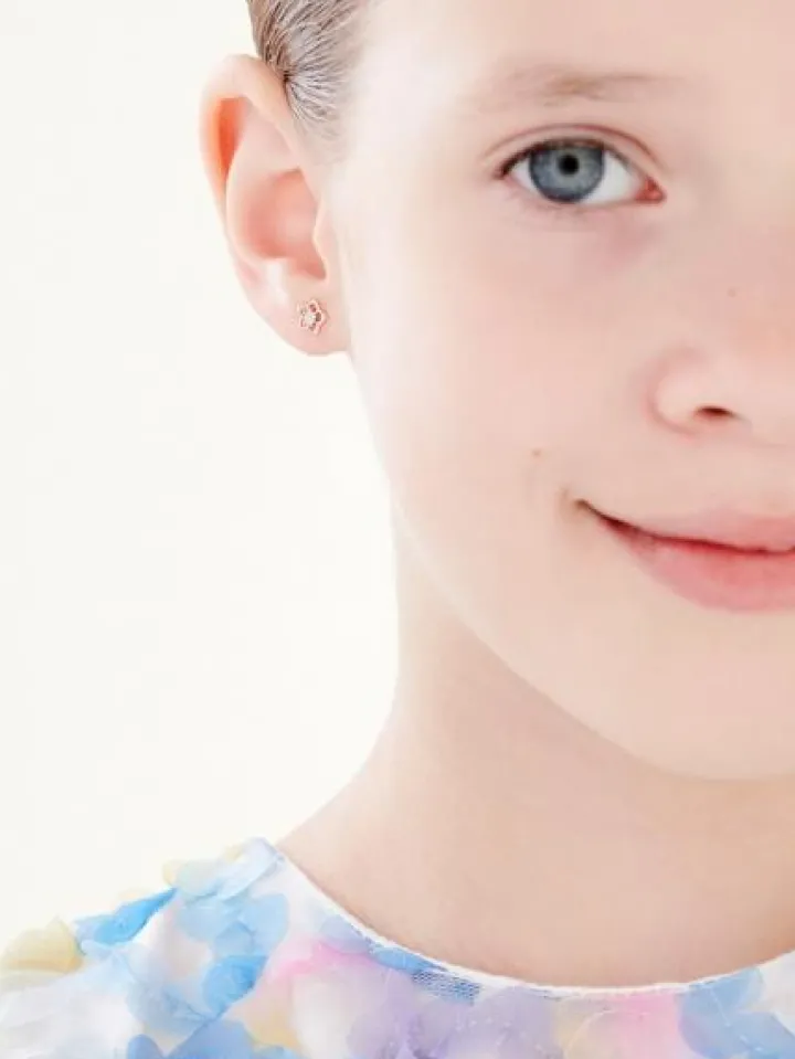 Kolczyki z różowego złota z diamentami - kwiaty - 0,006 ct - próba 375