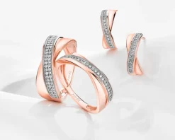 Kolczyki z różowego złota z diamentami - 0,08 ct - próba 585