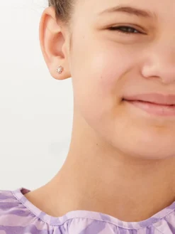 Kolczyki z różowego złota z diamentami - koniczyny - 0,02 ct - próba 375