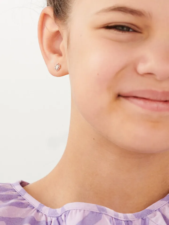 Kolczyki z różowego złota z diamentami - koniczyny - 0,02 ct - próba 375