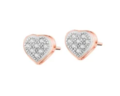 Kolczyki z różowego złota z diamentami - serca - 0,05 ct - próba 585