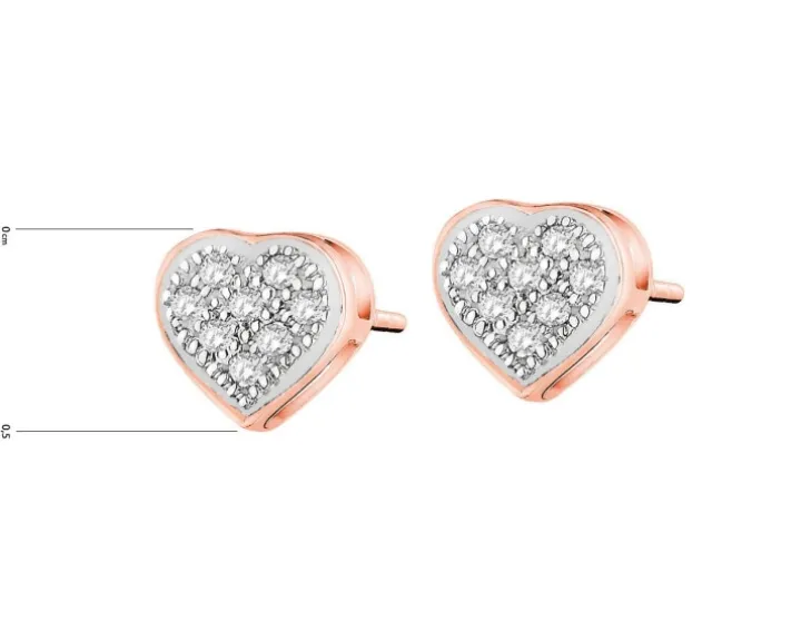 Kolczyki z różowego złota z diamentami - serca - 0,05 ct - próba 585