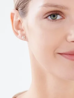 Kolczyki z różowego  złota z diamentami - serca - 0,005 ct - próba 375