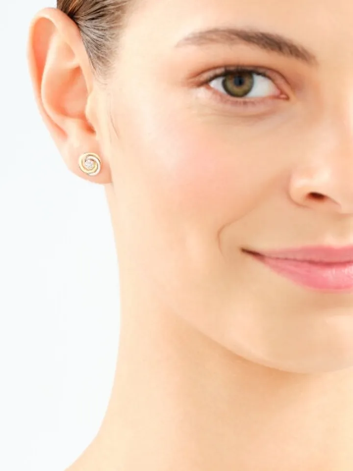 Kolczyki z żółtego, białego i różowego złota z diamentami - 0,08 ct - próba 585