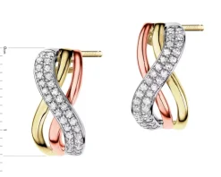 Kolczyki z żółtego, białego i różowego złota z diamentami - 0,23 ct - próba 585