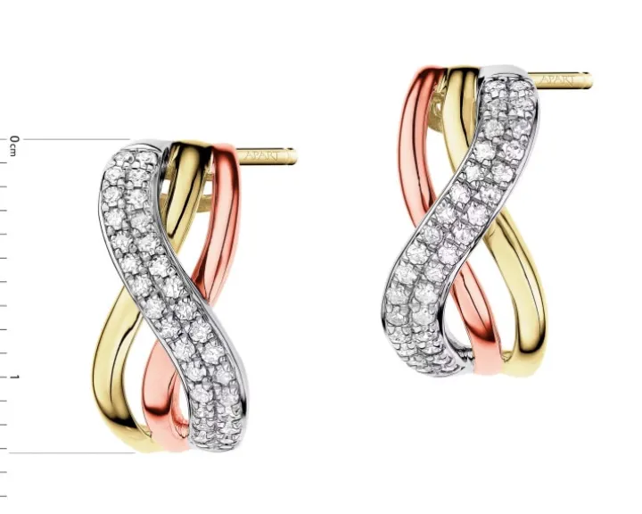 Kolczyki z żółtego, białego i różowego złota z diamentami - 0,23 ct - próba 585