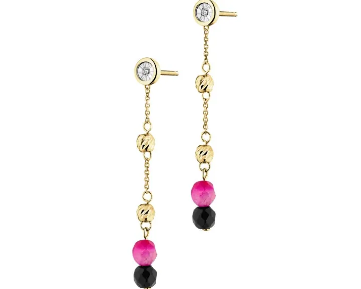 Kolczyki z żółtego i białego złota z brylantami i agatami - próba 375