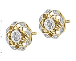 Kolczyki z żółtego i białego złota z diamentami - rozety - 0,08 ct - próba 585