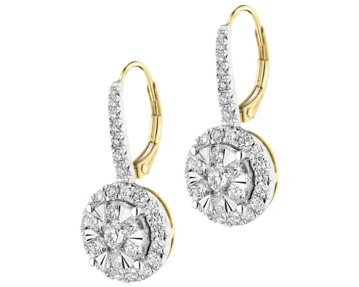 Kolczyki z żółtego i białego złota z brylantami - 2,04 ct - próba 585