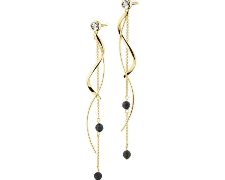 Kolczyki z żółtego i białego złota z brylantami i agatami - próba 375