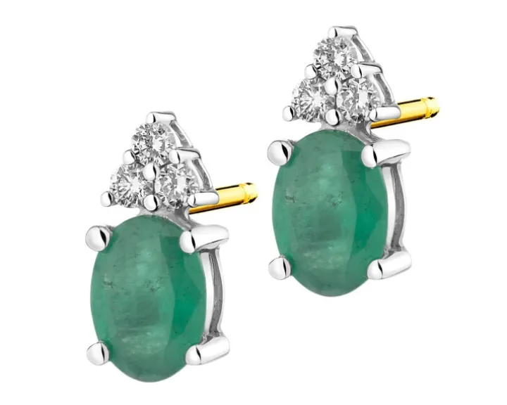 Kolczyki z żółtego i białego złota z brylantami i szmaragdami - próba 585