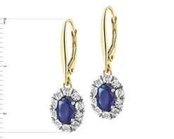 Kolczyki z żółtego i białego złota z diamentami i szafirami - próba 585