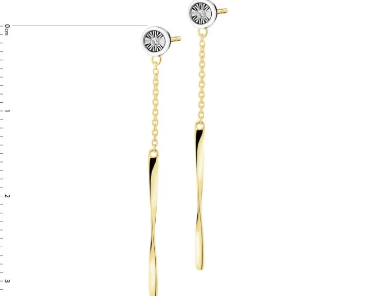 Kolczyki z żółtego i białego złota z diamentami - 0,01 ct - próba 585