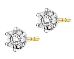 Kolczyki z żółtego i białego złota z brylantami - 0,05 ct - próba 585