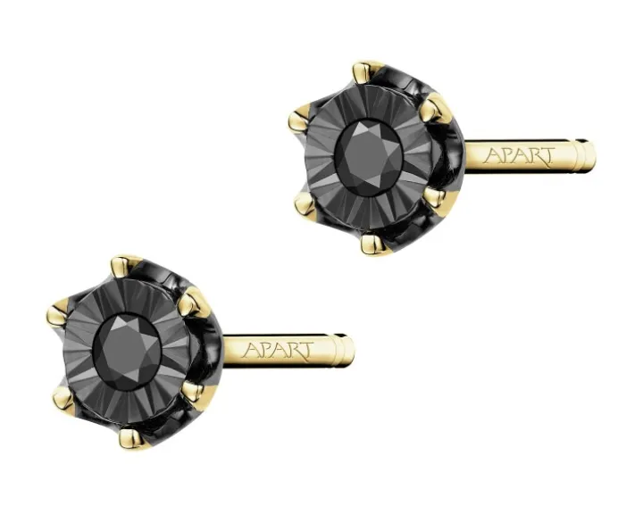 Kolczyki z żółtego i białego złota z czarnymi brylantami - 0,02 ct - próba 375