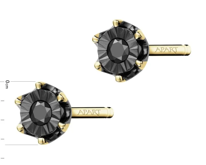 Kolczyki z żółtego i białego złota z czarnymi brylantami - 0,02 ct - próba 375