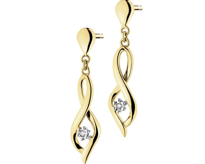 Kolczyki z żółtego i białego złota z brylantami - 0,01 ct - próba 375