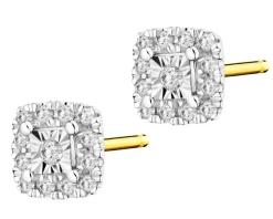 Kolczyki z żółtego i białego złota z diamentami - 0,10 ct - próba 585
