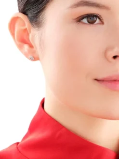 Kolczyki z żółtego i białego złota z diamentami - 0,10 ct - próba 585