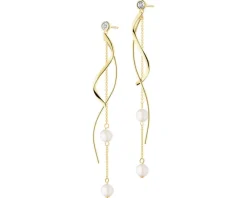 Kolczyki z żółtego i białego złota z brylantami i perłami - próba 375