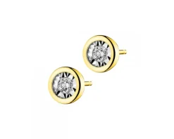 Kolczyki z żółtego i białego złota z brylantami - 0,10 ct - próba 375