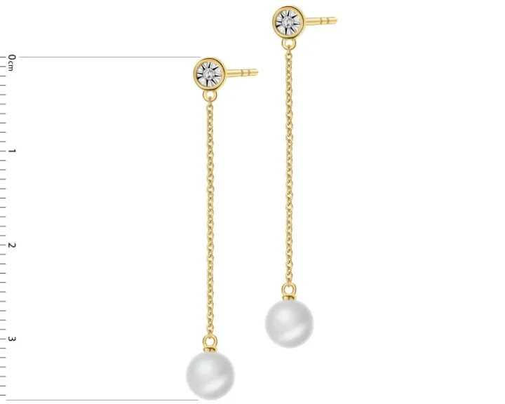 Kolczyki z żółtego i białego złota z diamentami i perłami - próba 375