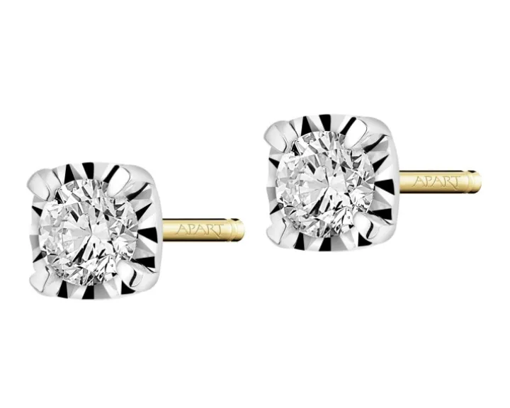Kolczyki z żółtego i białego złota z brylantami - 0,50 ct - próba 585