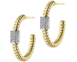 Kolczyki z żółtego i białego złota z brylantami - 0,26 ct - próba 750