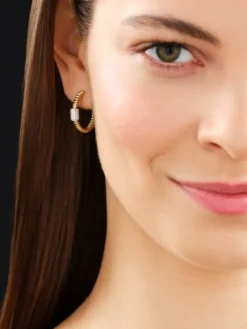 Kolczyki z żółtego i białego złota z brylantami - 0,26 ct - próba 750