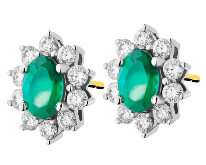 Kolczyki z żółtego i białego złota z brylantami i szmaragdami - próba 585