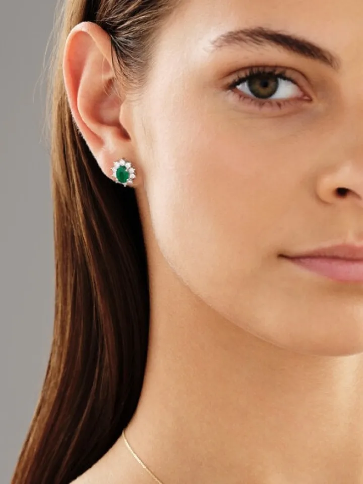 Kolczyki z żółtego i białego złota z brylantami i szmaragdami - próba 585