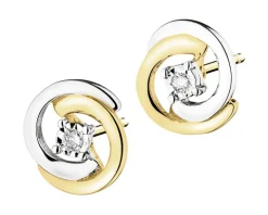 Kolczyki z żółtego i białego złota z brylantami - 0,02 ct - próba 585