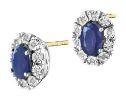 Kolczyki z żółtego i białego złota z diamentami i szafirami - próba 585