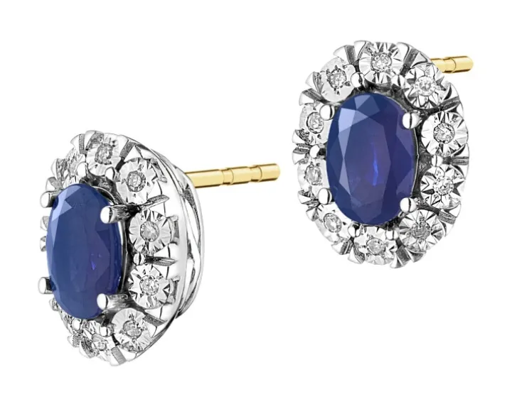 Kolczyki z żółtego i białego złota z diamentami i szafirami - próba 585