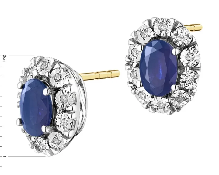 Kolczyki z żółtego i białego złota z diamentami i szafirami - próba 585