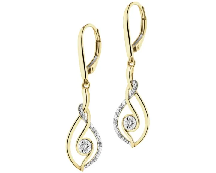 Kolczyki z żółtego i białego złota z diamentami - 0,07 ct - próba 585